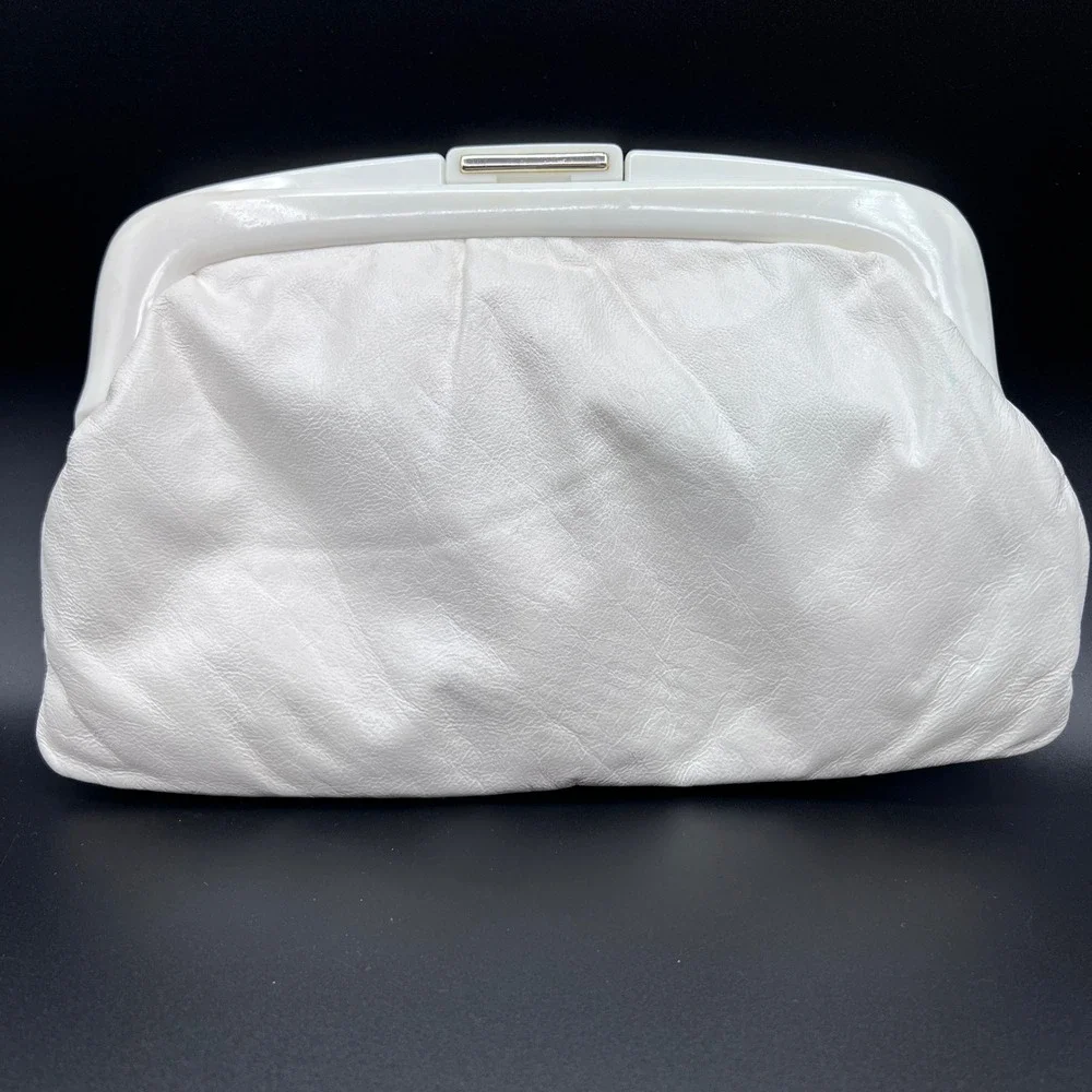 Pierre Charbonnier Vintage White Faux Leather Clutch Bag Plastic Frame France
